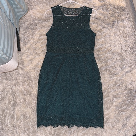 EXPRESS teal sleeveless lace overlay cutout dress - Picture 3 of 11